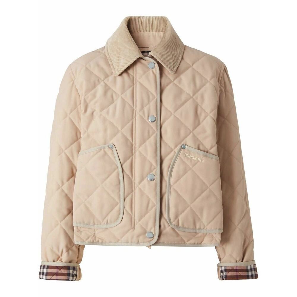 NWOT $1439 BURBERRY Quilted Country Jacket Cropped Long-Sleeve Zip Snap Neutral